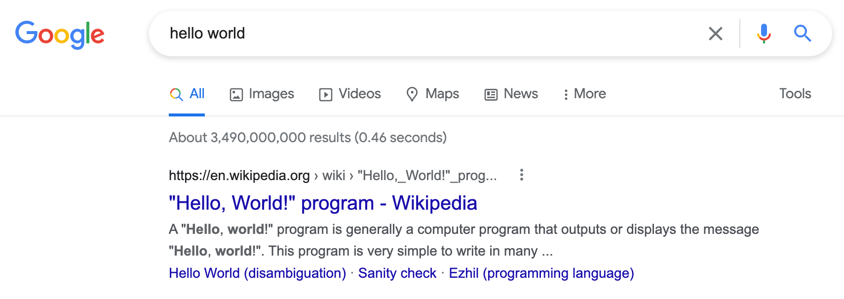 Google results page reached by headless browser